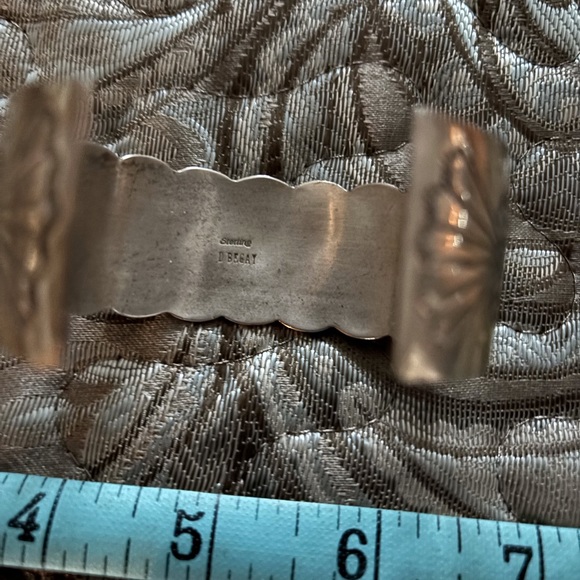 Navajo real turquoise and sterling silver cuff bracelet. Hand stamped. - Picture 7 of 10